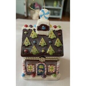 Mr Christmas Ceramic Gingerbread House Music Box Ornament Wind Up Deck The Halls
